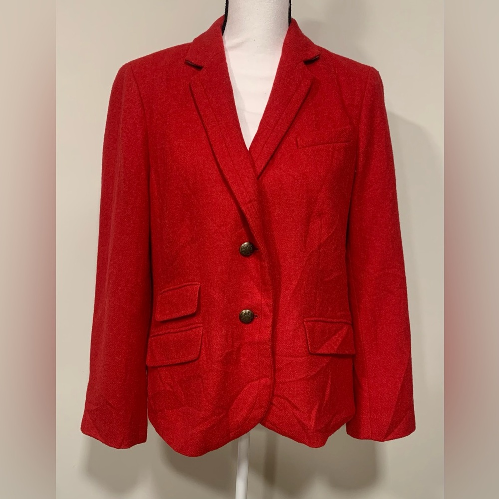 Talbots Wool Blend Blazer Red Womens 14P Lined Career Long Sleeve